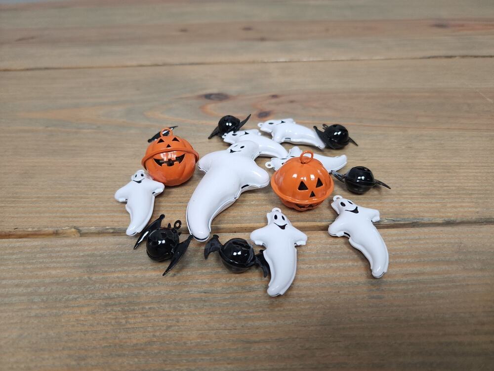 Vintage Halloween Mini Ornament Lot Metal Bells Inside